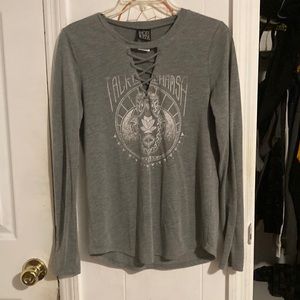 Long sleeve, grey, lace up top